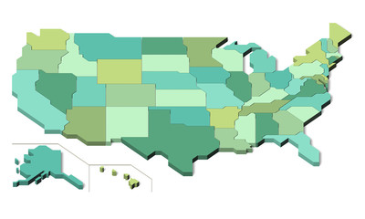 USA map 3D, Green color scheme