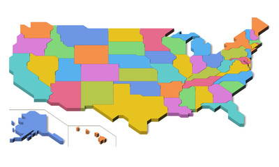 USA map 3D, colorful