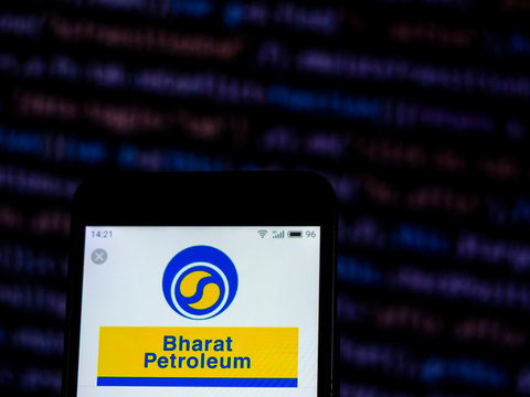 Kiev, Ukraine, December 4, 2018, illustrative editorial. Bharat Petroleum Corporation Limited  logo seen displayed on smart phone..
