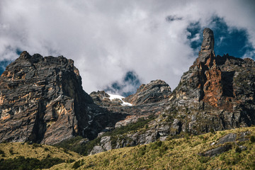 Mountain Landscapes on Santa Cruz Trek in Huscaran National Park in the Cordillera Blanca in Northern Peru 