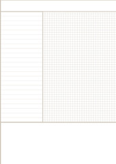 Blank sheet of paper on white background.Grid paper used for notes or decoration.Notebook lined, squared paper stuck on white background.