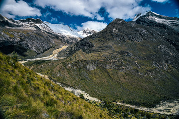 Mountain Landscapes on Santa Cruz Trek in Huscaran National Park in the Cordillera Blanca in Northern Peru 