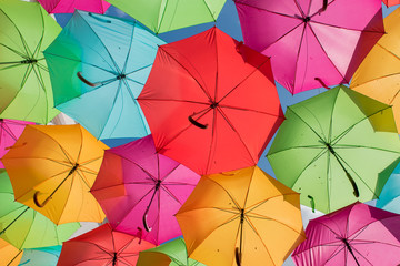 Colorful umbrellas on the street in Agueda, Aveiro - Portugal