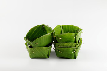 bowl made from banana leaf isolated on white background