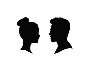 Couple faces silhouette. Man and woman profile.