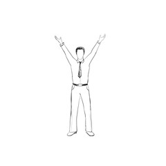Man with hands up. Hans drawn vector illustration of businessman over white background