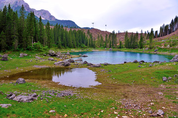  the carezza lake and the Catinaccio alto Adige Italy