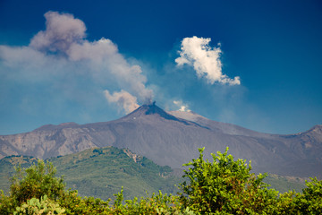 The Etna volcano during an eruptive phase, in Sicily, Italy.
