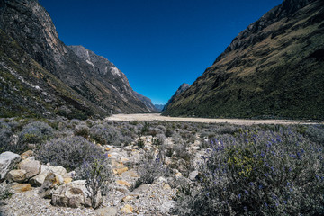 Mountain Landscapes on Santa Cruz Trek in Huscaran National Park in the Cordillera Blanca in Northern Peru 