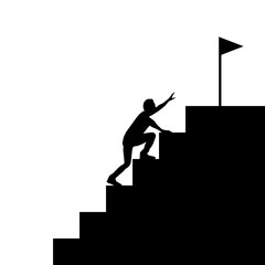 Silhouette businessman climb up steps to the goal