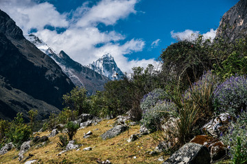 Mountain Landscapes on Santa Cruz Trek in Huscaran National Park in the Cordillera Blanca in Northern Peru 