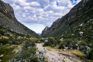 Fototapeta na wymiar Mountain Landscapes on Santa Cruz Trek in Huscaran National Park in the Cordillera Blanca in Northern Peru 