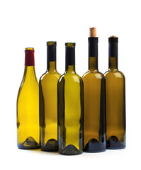 set of empty bottles of wine isolated on a white background - Image