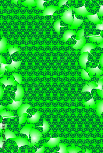 和風背景壁紙 日本の伝統模様 麻葉紋様 イチョウの葉 紅葉 秋の素材 落葉 銀杏 広告宣伝用ポスター Wall Mural Tomo00