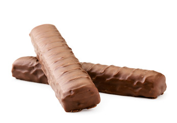 Two chocolate bars Twix closeup on a white. Isolated