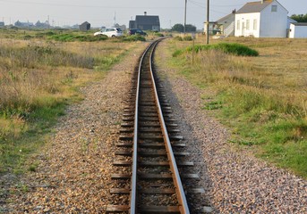 Narrow gauge railway track at Dungeness in Kent.