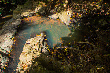 Ton Aow Yon Waterfall rich natural resources,in the forest,asia tropical areaat Island Phuket Thailand.