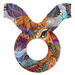 Taurus zodiac sign cute cartoon character retro zentangle stylized in vector