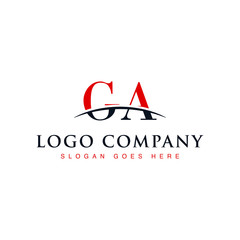 Initial letter GA, overlapping movement swoosh horizon logo company design inspiration in red and dark blue color vector