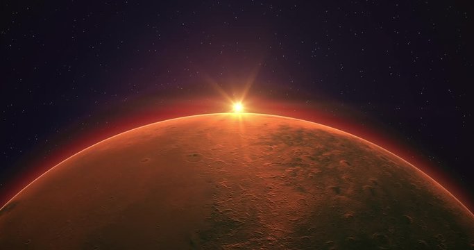 Sunrise over the planet Mars. 4k footage