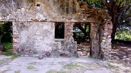 Fernando de Noronha Island, a UNESCO World Heritage site, Pernambuco, Brazil - July, 2019 - 4k footage of an old fort ruin near Dog Beach.
