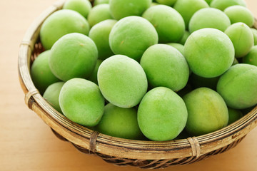 Japanese apricot(ume) fruits in bamboo basket