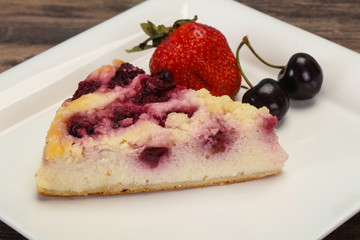Cheesecake with cherry served strawberry