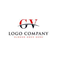 Initial letter GV, overlapping movement swoosh horizon logo company design inspiration in red and dark blue color vector