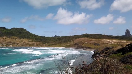 Fernando de Noronha Island, Mirante Buraco da Raquel beach, a UNESCO World Heritage site, Pernambuco, Brazil - July, 2019 - Beautiful Tropical 4k footage of the beach.