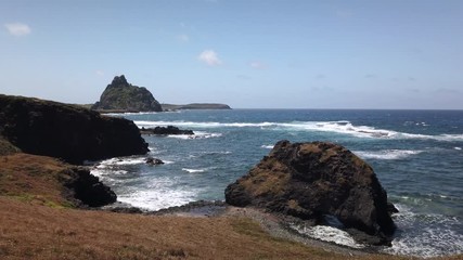 Fernando de Noronha Island, Mirante Buraco da Raquel beach, a UNESCO World Heritage site, Pernambuco, Brazil - July, 2019 - Beautiful Tropical 4k footage of the beach.