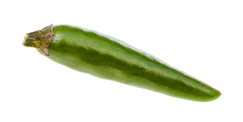 single fresh green ripe chili pepper isolated