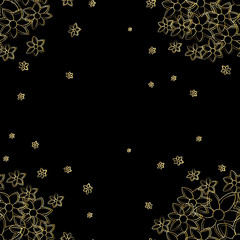 Seamless pattern background with luxury gold outline flowers inside.