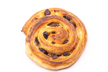 Raisin Danish pastry isolate on white background.