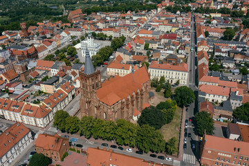 Fototapeta na wymiar Aerial vide of the Gothic Cathedral amidst medieval architecture