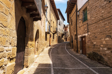 Medieval streets of ancient village of Uncastillo in Aragon region, Spain .