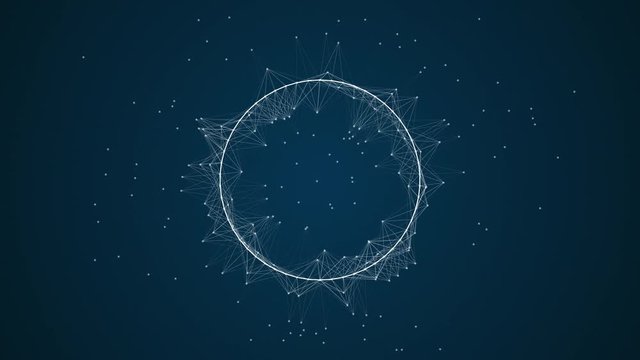 Abstract geometric animation with magnetic effect, slow mowing particular near circle and between them links are created in the form of lines