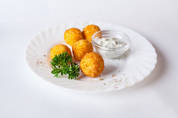 cheese balls with beer snack sauce