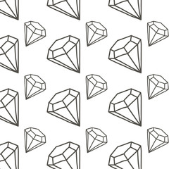 Vector pattern with diamonds in doodle style. Black and white ornament with crystals on a white background.