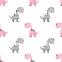 Seamless cute dinosaur pattern. Vector dino background for kids.