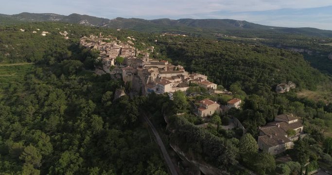 Venasque aerial approach, Vaucluse, labelled Les Plus Beaux Villages de France.