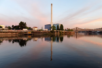 Fototapeta premium power plant on seine river bank in Ivry sur Seine city