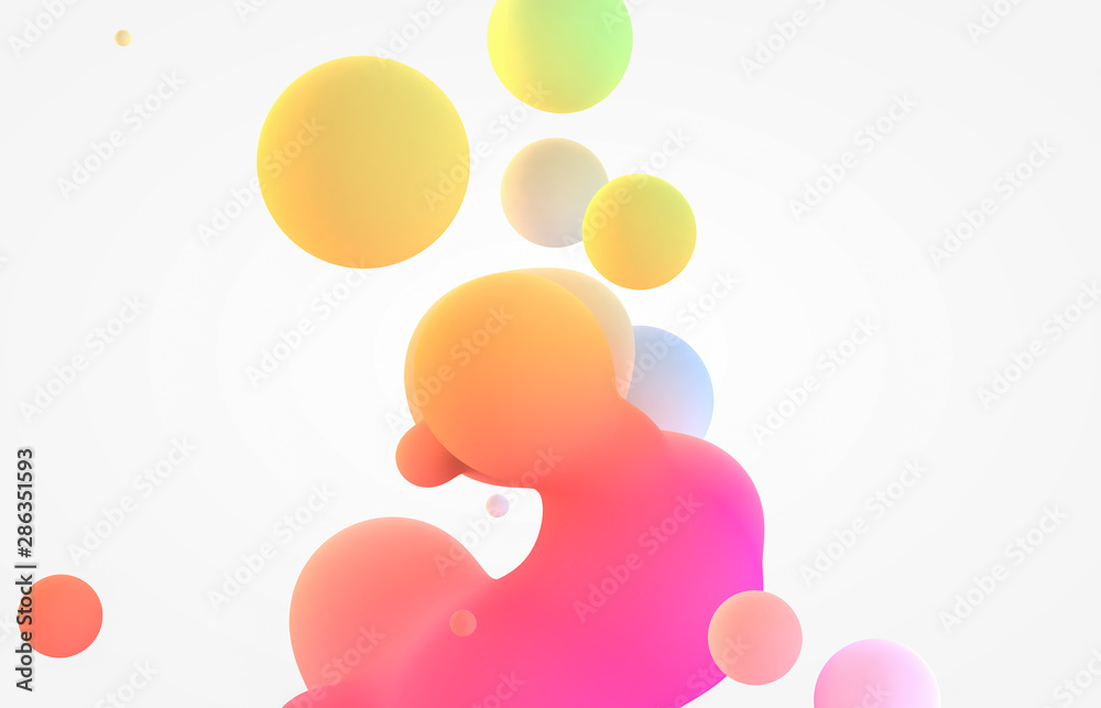 Aufkleber Abstract colorful 3d art background. Holographic floating liquid blobs, soap bubbles, metaballs.