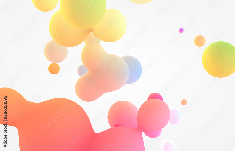 Aufkleber Abstract colorful 3d art background. Holographic floating liquid blobs, soap bubbles, metaballs.