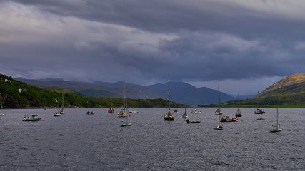 Fototapeta na wymiar boats, loch broom, ullapool, scotland