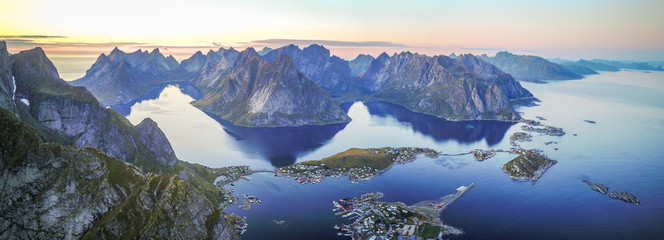 Reine views from above, in the Lofoten islands in Norway - obrazy, fototapety, plakaty