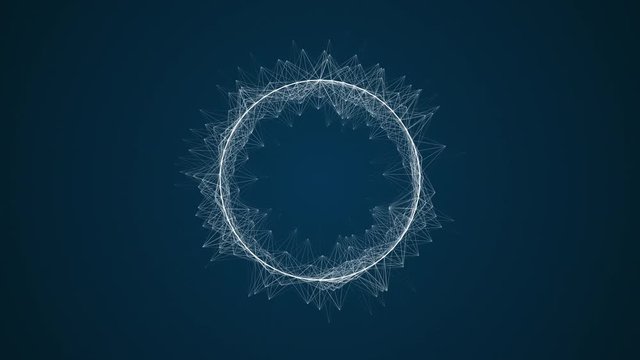 Abstract geometric animation with magnetic effect, slow mowing particular near circle and between them links are created in the form of lines