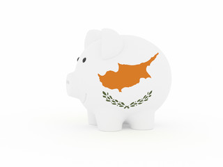 Finance, saving money, piggy bank on white background. Cyprus flag. 3d illustration.