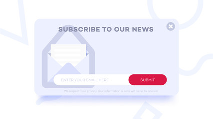 Email subscribe to latest news. Website element with e-mail subscribition form.