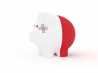 Finance, saving money, piggy bank on white background. Malta flag. 3d illustration.