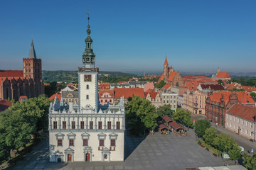 Fototapeta na wymiar Aerial view of the Town Hall in the medieval town in Europe